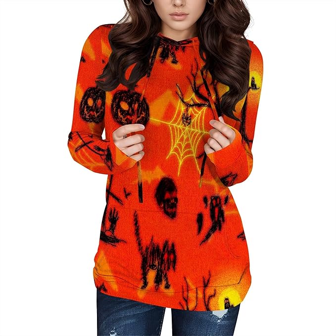 domirica Halloween Womens Pullover Sweatshirts Trendy Drawstring Fall Sweatshirt Halloween Best Gift For Wife And Daughter