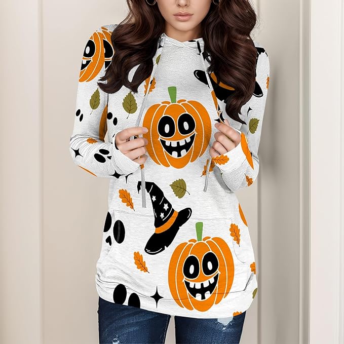 domirica Halloween Womens Pullover Sweatshirts Trendy Drawstring Fall Sweatshirt Halloween Best Gift For Wife And Daughter