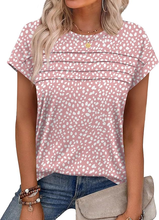 WEESO Womens Summer Tops Trendy 2026 Cap Sleeve T Shirts Crew Neck Pleated Front Beach Vacation Clothes Fashion