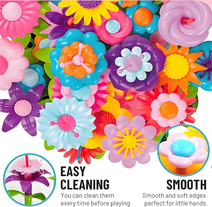 FUNZBO 138pcs Flower Garden Building Set - Spring Toys for 3 4 5 6 7 Years Old Girl, Sorting & Stacking Building Block, STEM Montessori Educational Toy for Kid Toddler Birthday Gift