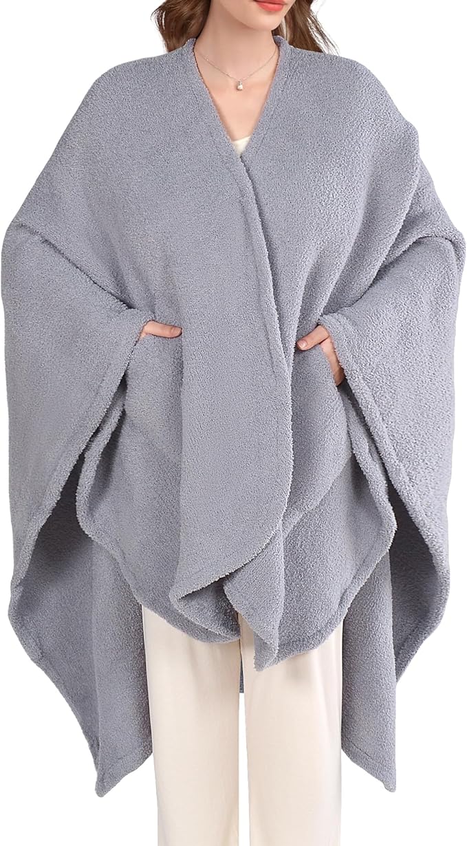 JOOJA Wearable Blanket Super Soft Feather Yarn Blanket Shawl with Pockets Fuzzy Throw Blanket TV Blanket for Adults Teens