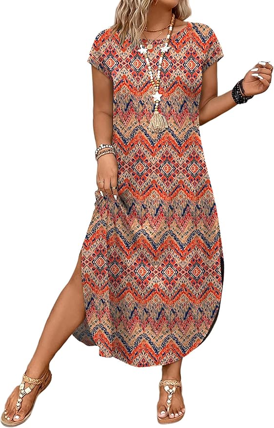 WIHOLL Summer Dresses Cap Sleeve Crewneck Maxi Long Casual Dress with Pockets Beach Vacation Sundresses 2026 Trendy