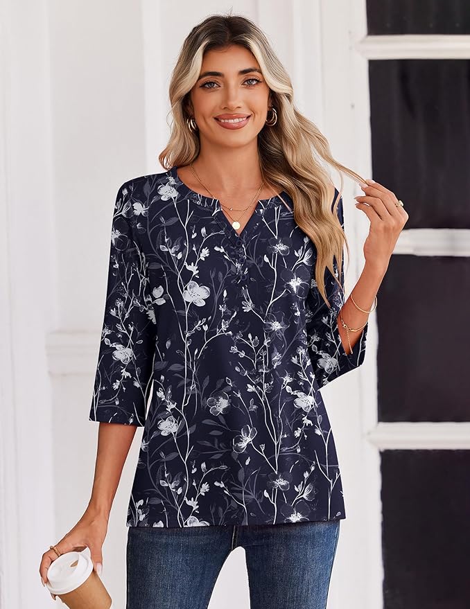 Zeagoo 3/4 Length Sleeve Womens Tops Casual Dressy Summer Blouses Buisness Work Spring Tee Shirts