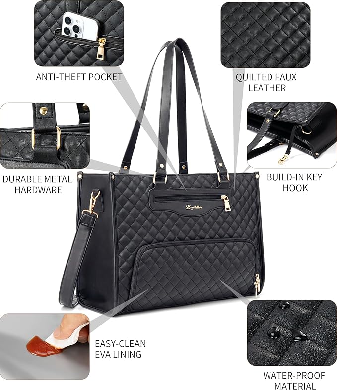 Lunch Tote Bag for Women, 15.6 Inch Laptop Work Bag with Insulated Lunch Box Compartment & Purse Large Capacity Quilted Computer Handbag for Office Business Work Nurse Teacher Travel Casual
