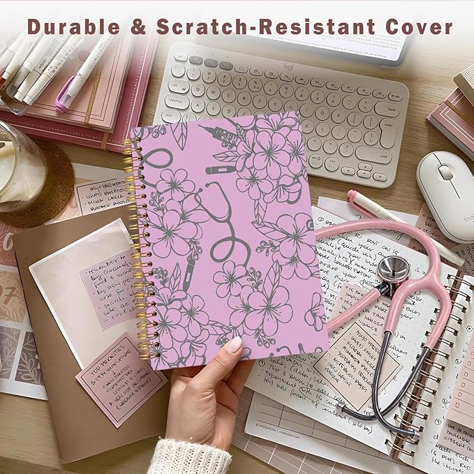 Lacama Nurse Notebook Journal, Nursing School Essentials, Nursing Student Graduation Gifts, Nurse Gifts for Women Nurse Appreciation Gift, Nurses Week Gifts, Stethoscope Flower Spiral Notebook(Purple)