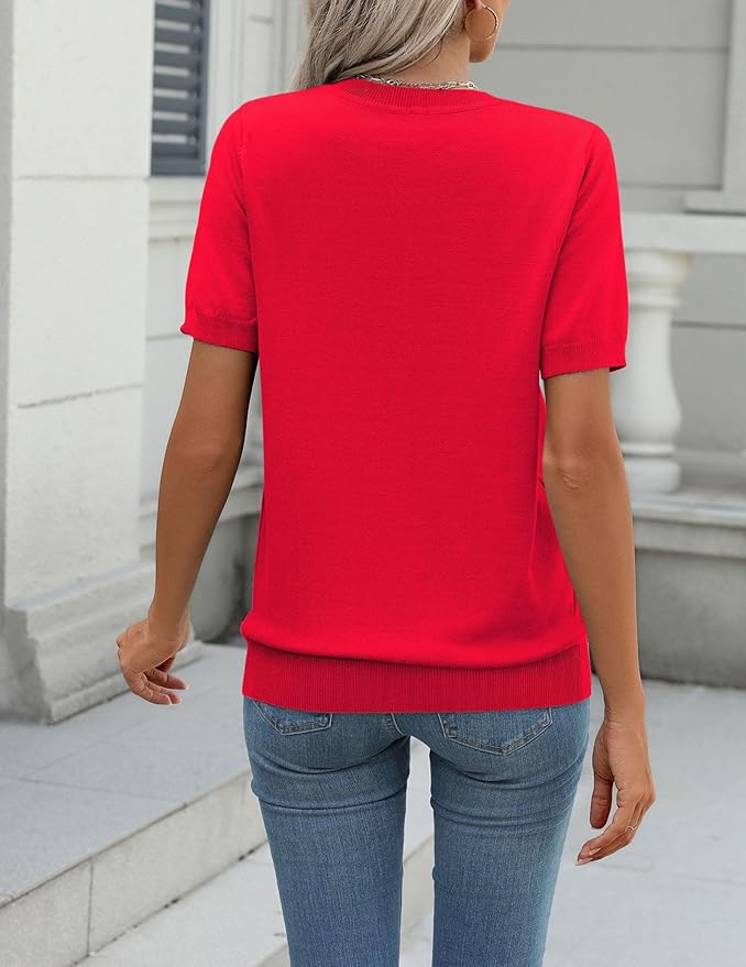 Zeagoo Womens Summer Short Sleeve Tops Crew Neck Lightweight Pullover Sweaters Loose Dressy Casual Blouse Basic Clothes