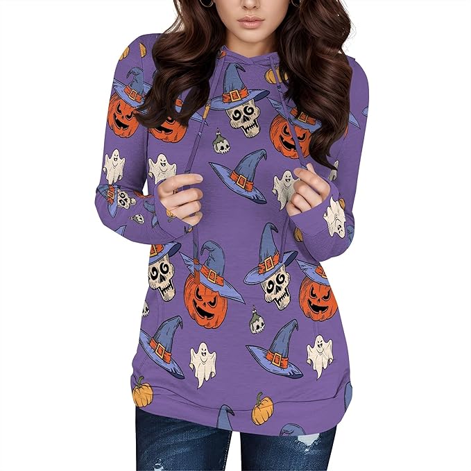domirica Halloween Sweatshirts For Women Long Sleeve Spooky Graphic Sweatshirts Pumpkin Pullover Halloween Party Club Wear
