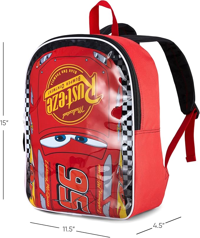 Disney Cars Backpack for Kids 15” | Cars Bookbag for Boys | Padded Straps & Large Zip Compartment | Lightning McQueen Backpack Cars Back to School Supplies