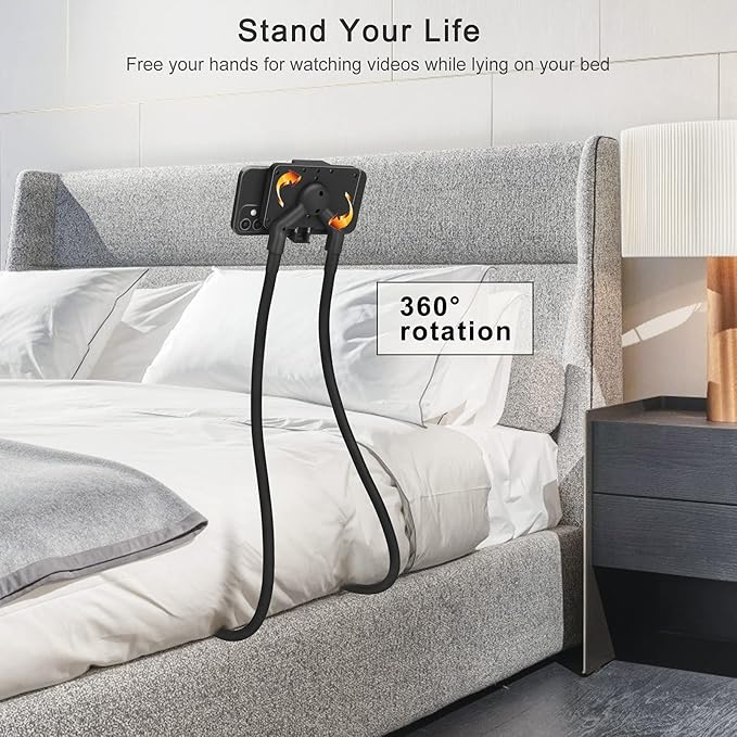 B-Land Upgrade Phone Holder for Bed, Neck Phone Holder Gooseneck Cell Phone Holders, Universal Mobile Phone Stand with Remote for Taking Videos & Group Photos (Black)