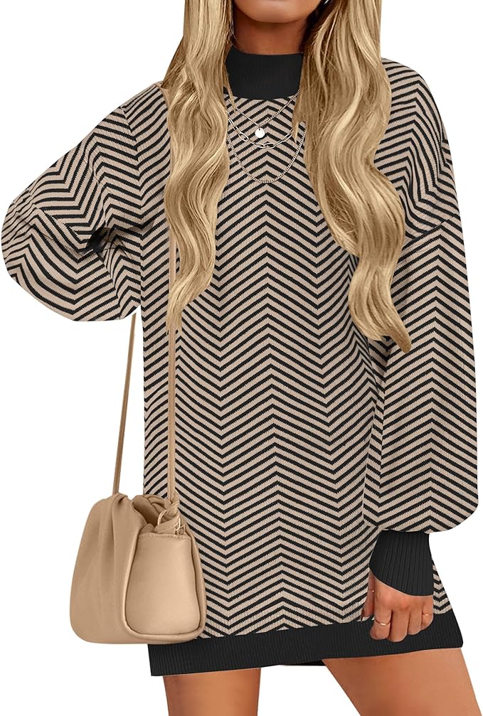 ZESICA Women's 2026 Fall Turtleneck Sweater Dress Oversized Long Lantern Sleeve Casual Knit Pullover Mini Dresses