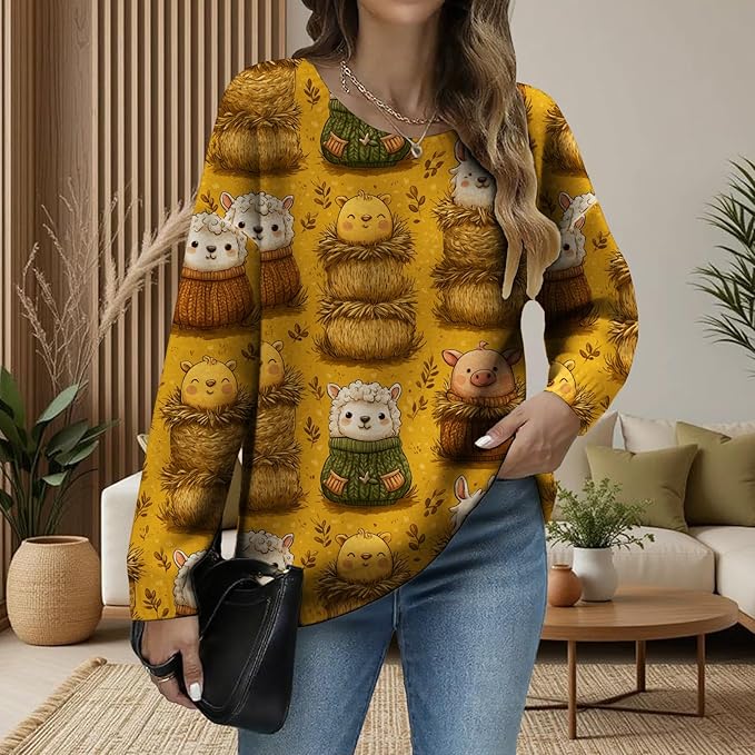 LIZALIG Women's Fall Christmas Snowman Sweater Long Sleeve Crewneck Pullover Festive Holiday Winter Outfit for Parties