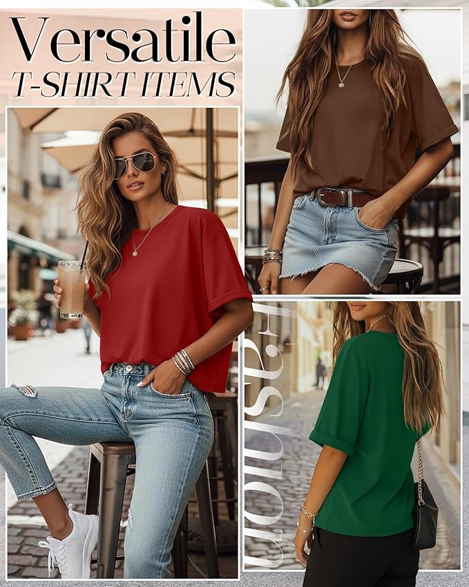 Riyiper 3 Pack Women's Oversized T-Shirt Half Sleeve Summer Tees Casual Loose Fit Crew Neck Basic Tops