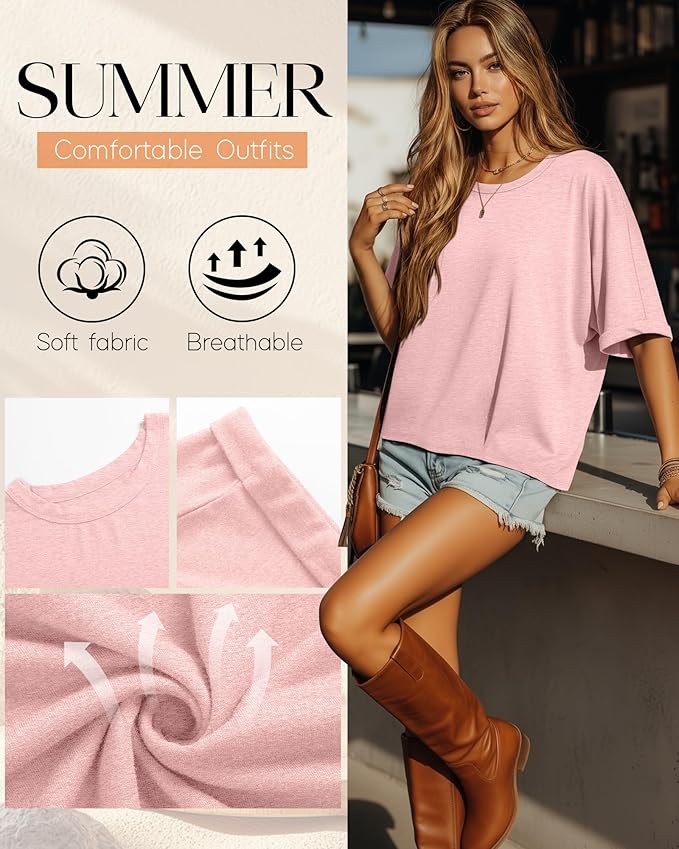 Riyiper 3 Pack Women's Oversized T-Shirt Half Sleeve Summer Tees Casual Loose Fit Crew Neck Basic Tops