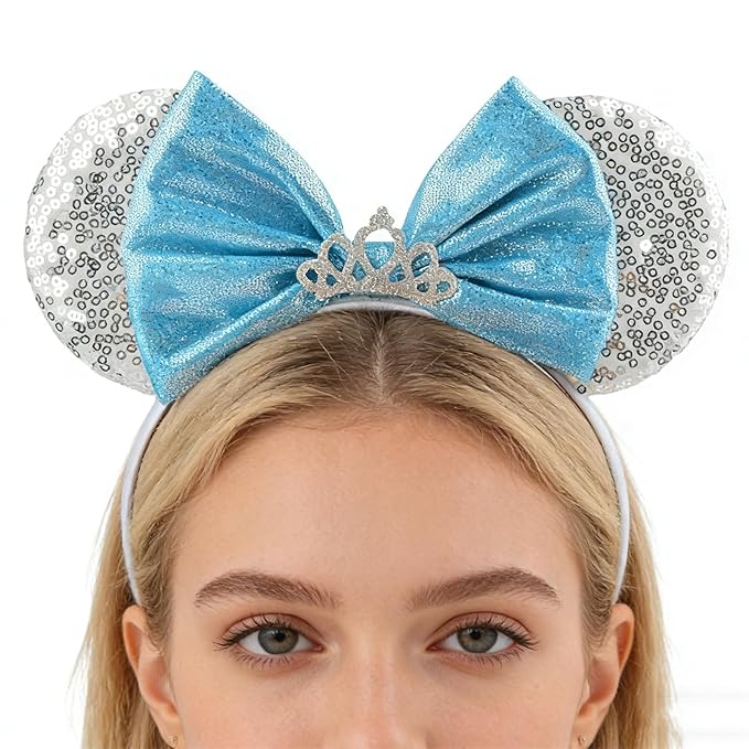 HoveBeaty Mouse Ears Headbands, Princess Headbands Sequin with Tiara Crown Park Ears for Women Girls Kids