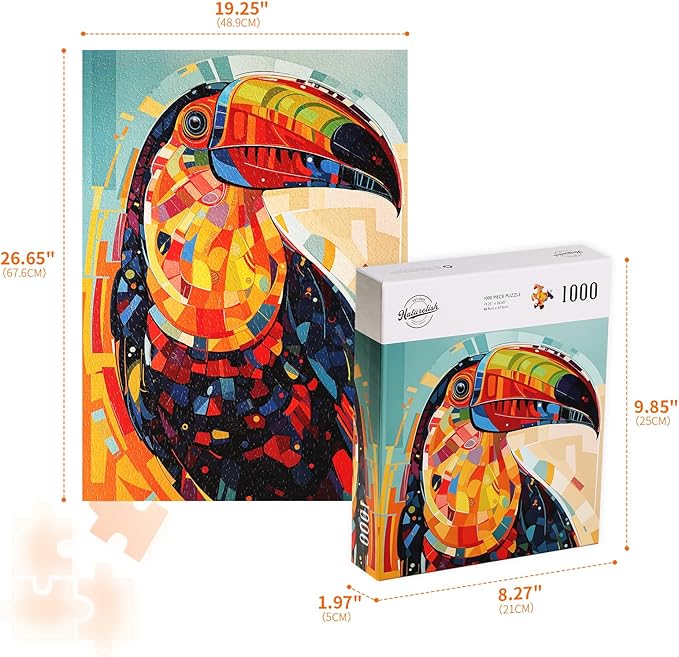 Naturelish Toucan Jigsaw Puzzle for Adults 1000 Pieces, Mosaic Vibrant Colorful Bird Art Unique Shaped Hard Puzzle, Challenging Game for Family Activity Home Decor, 20x27 Inches