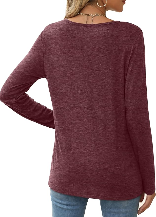 XIEERDUO Long Sleeve Shirts for Women Casual Crew Neck Basic Fall Tops Loose Fit Comfy