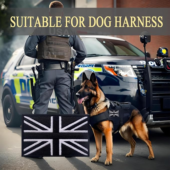 EmWoot 2PCS UK United Kingdom Flag Patch Embroidered Morale Patch Military Tactical Patches Hook and Loop(Black White)