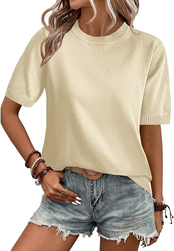 Zeagoo Womens Summer Short Sleeve Tops Crew Neck Lightweight Pullover Sweaters Loose Dressy Casual Blouse Basic Clothes
