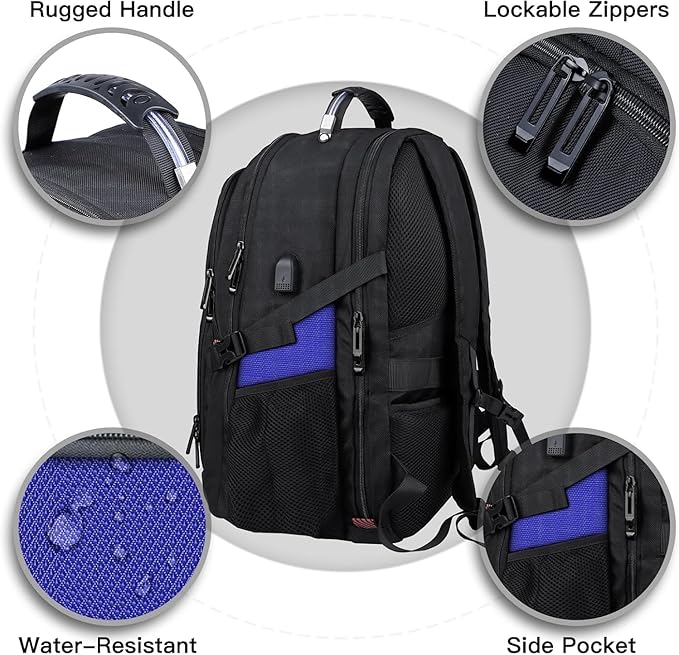 ANTERK Travel Laptop Backpack, 18.4 Inch Laptop Backpacks for Men Women with USB Port, 55L Anti Theft Water Resistant College Bussiness TSA Airline Approved Work Computer Backpack, Dark Blue