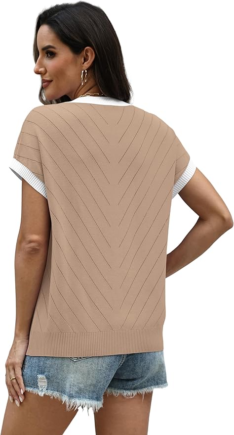 WIHOLL Short Sleeve Sweater for Women Summer Tops 2026 Business Casual Outfits Beach Vacation Clothes