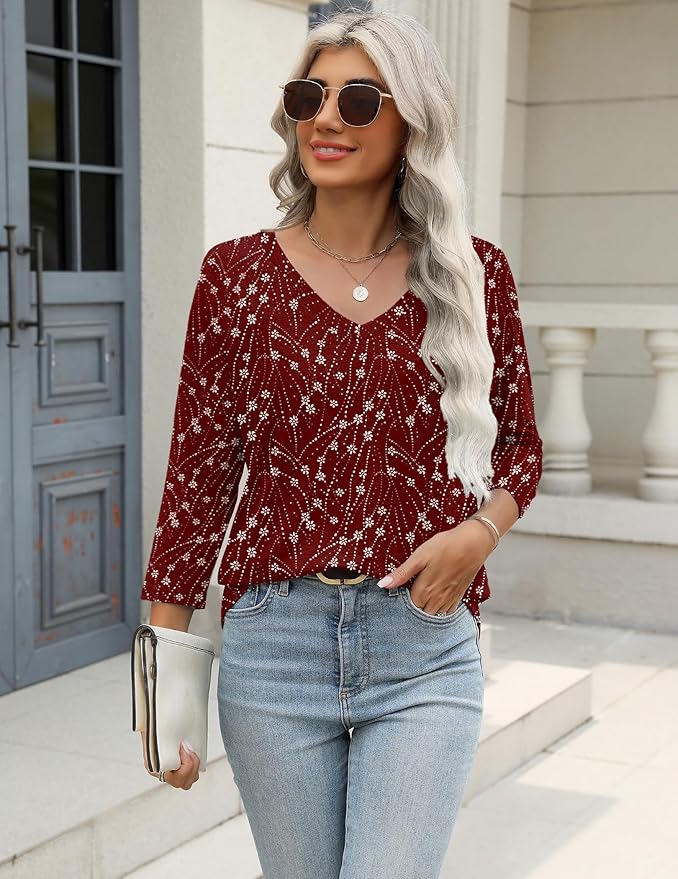 Zeagoo 3/4 Length Sleeve Womens Tops Casual V Neck Shirts Soft Basic Tees Business Work Blouses