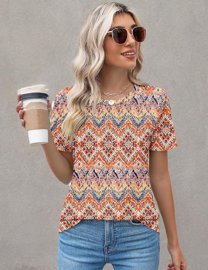 Kistore Womens Casual Crew Neck Short Sleeve Pleated Tops Blouses Fashion Clothes 2026