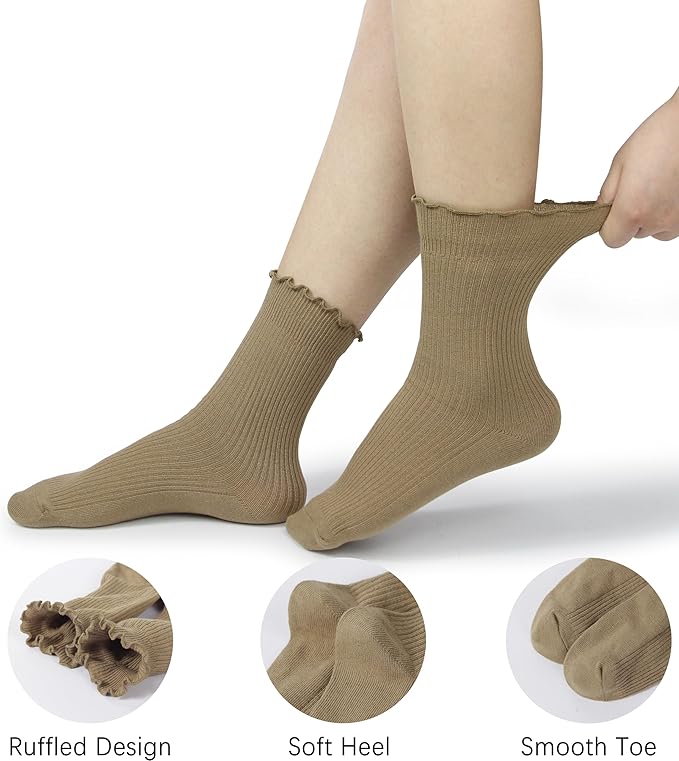 BomKinta Ruffle Socks Women - Turn-Cuff Frilly Sock - Lightweight Cotton Socks