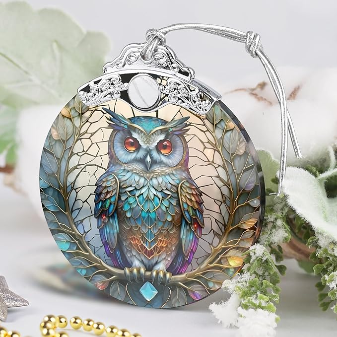 Christmas Ornament, 2025 Ornaments for Christmas Tree, Stained Glass Hanging Ornament, Holiday Ornaments, Unique Gift Idea - Owl