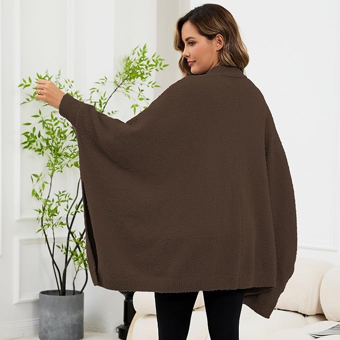 Wearable Blanket Sherpa Poncho Unique Office Work Warm Cozy Shawl TV Throw Blankets, Plush Cape Wrap for Adults