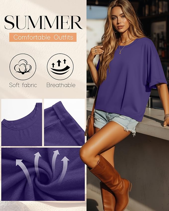 Riyiper 3 Pack Women's Oversized T-Shirt Half Sleeve Summer Tees Casual Loose Fit Crew Neck Basic Tops