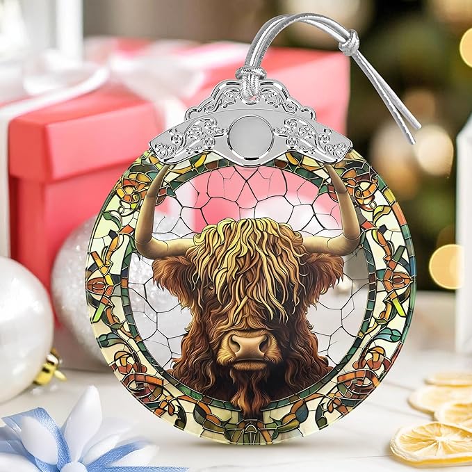 Stained Glass Ornaments, 2025 Christmas Ornament, Christmas Tree Ornament, Heirloom Keepsake, Gift Exchange, Gift Idea - Cow