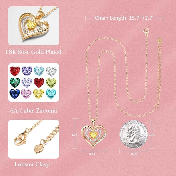 REDBEE Necklaces for Women Birthstone Heart Necklace Jewelry for Wife Girlfriend Woman Necklace