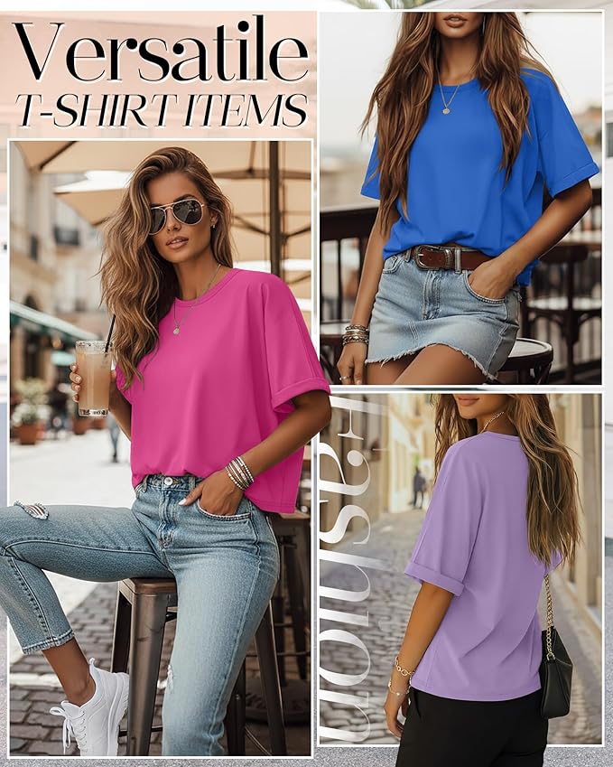 Riyiper 3 Pack Women's Oversized T-Shirt Half Sleeve Summer Tees Casual Loose Fit Crew Neck Basic Tops