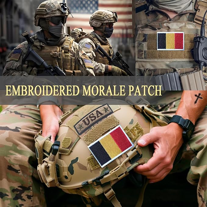 EmWoot 2PCS Belgium Flag Patch Embroidered Morale Patch Military Tactical Patches Hook and Loop