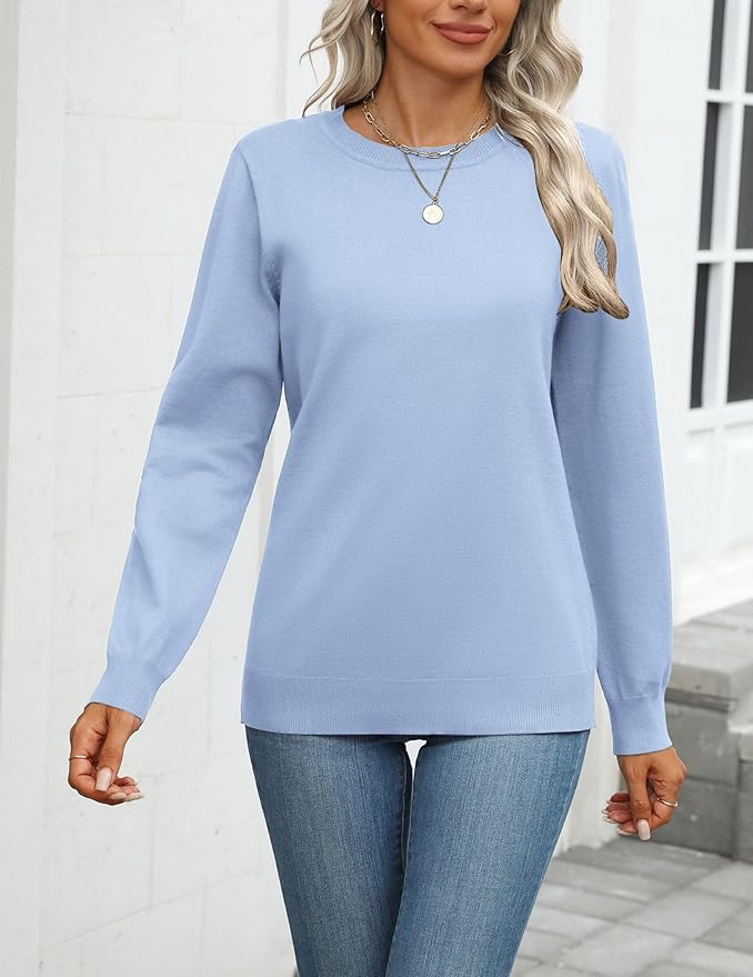 Zeagoo Womens 2026 Fall Sweaters Long Sleeve Tops Classic Crew Neck Pullover Sweaters Loose Dressy Casual Basic Clothes