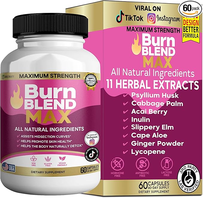Burn Blend Max Natural Supplement, 60 Capsules, All Natural Ingredients, Vegan Friendly, Gluten Free, 30-Day Supply (1)