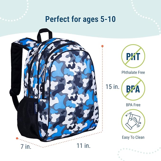 Wildkin 15-inch Kids Backpack – Durable, Padded, Adjustable for School & Travel - Blue Camo