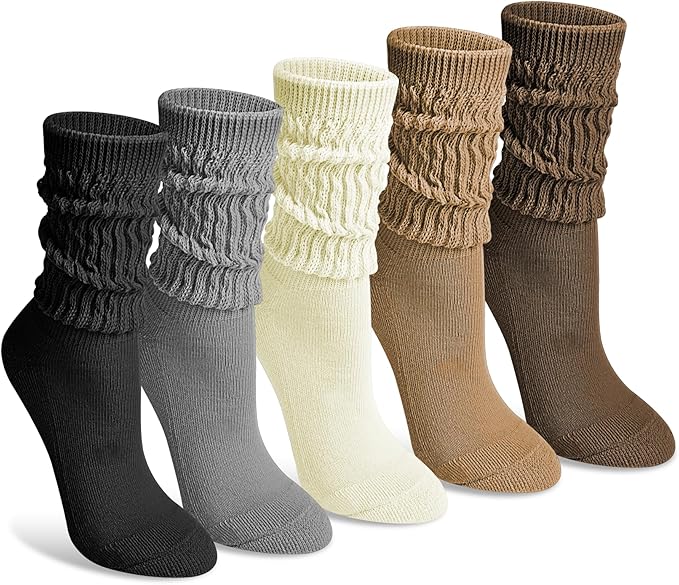 Justay 5 Pairs Slouchy Socks for Women - Slouch Long Crew Knit Boot Athletic Calf Tube Scrunch Socks