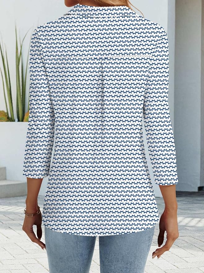 3/4 Length Sleeve Womens Tops Dressy Casual V Neck Polo Shirts Business Work Blouses 2025 Trendy Tunic Top