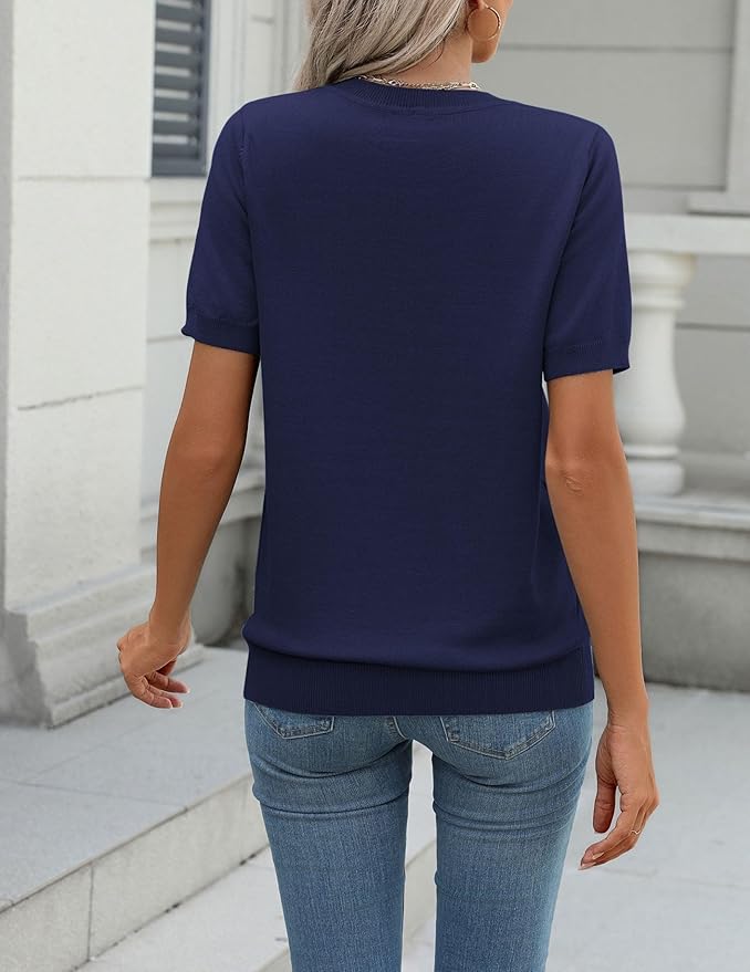 Zeagoo Womens Summer Short Sleeve Tops Crew Neck Lightweight Pullover Sweaters Loose Dressy Casual Blouse Basic Clothes