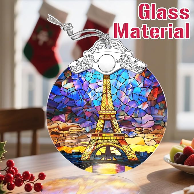 Christmas Ornaments: Stained Glass Ornament, Christmas Tree Ornament, Hanging Ornaments for Home Decor & Xmas Tree Decorations – Exquisite Holiday Decor, Gifts & Holiday Present - Eiffel Tower