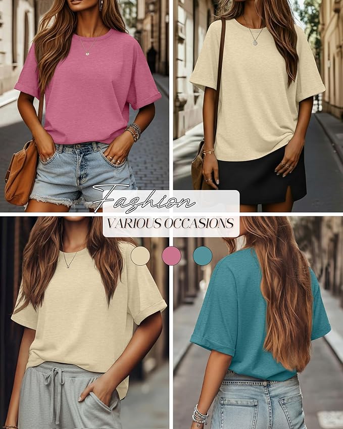 Riyiper 3 Pack Women's Oversized T-Shirt Half Sleeve Summer Tees Casual Loose Fit Crew Neck Basic Tops