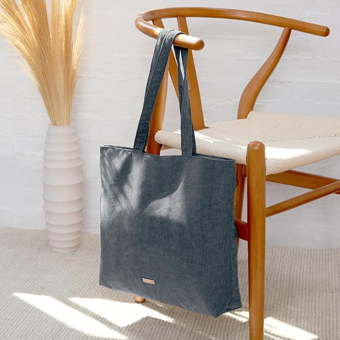 VANDEL Corduroy Tote Bag for Women and Men with Zipper and Inner Pockets. Cute School Tote Bag with Zipper, Aesthetic