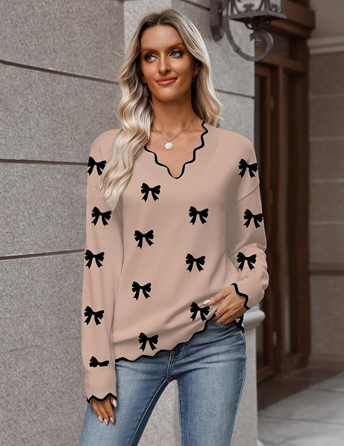 Zeagoo Women's 2026 Fall V Neck Sweater Casual Long Sleeve Lightweight Ribbed Knit Pullover Sweaters Dressy Casual Tops