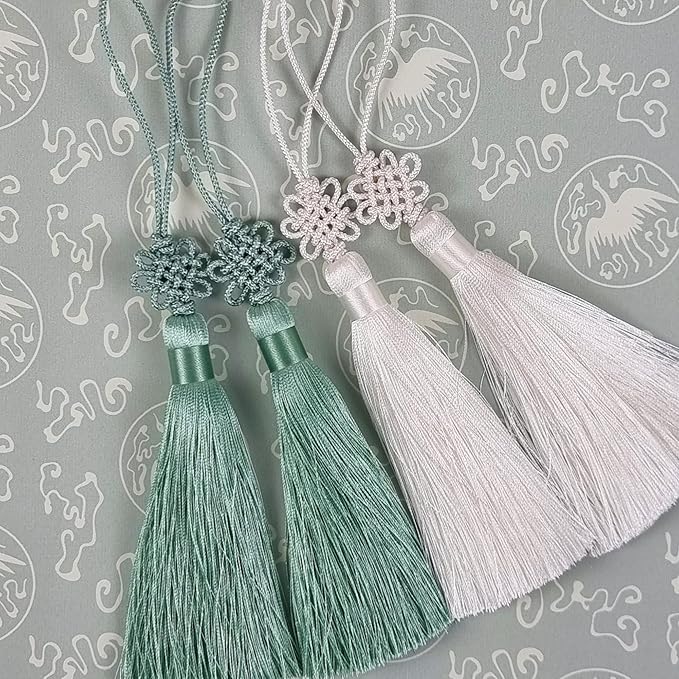 Seoulful Vintage Mini Korean Silk Knot Norigae Set - 2 Pack Traditional Tassel Charms in 7 Colors - Decorative Hanbok Accessories (Red)