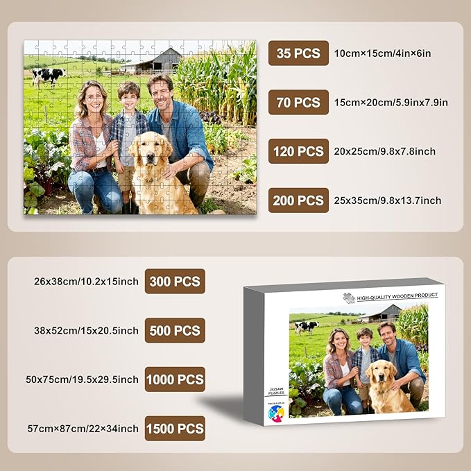 Custom Puzzle from Photos, Personalized Photo Puzzle 500/1000/1500 Pieces with Picture and Text, Personalized Gifts for Couple Family Wedding Kids Pet (500 PCS-Horizontal)