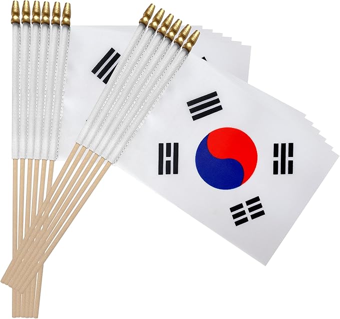 TSMD South Korea Stick Flag Korean Small Mini Hand Held Flags,5x8 Inch,12 Pack