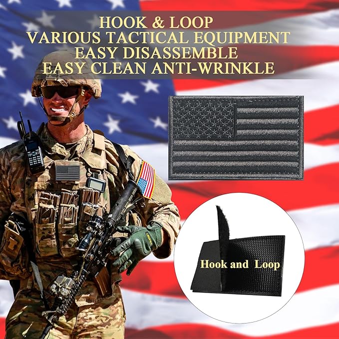 EmWoot 2PCS American Flag Patch Embroidered Morale Patch Military Tactical Patches Hook and Loop(USA Black Flag)