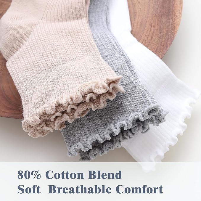SSF&TUYS Ruffle Socks for Women – Soft Cotton Frilly Ankle Socks, Cute, Breathable & Comfy, 6 Pairs