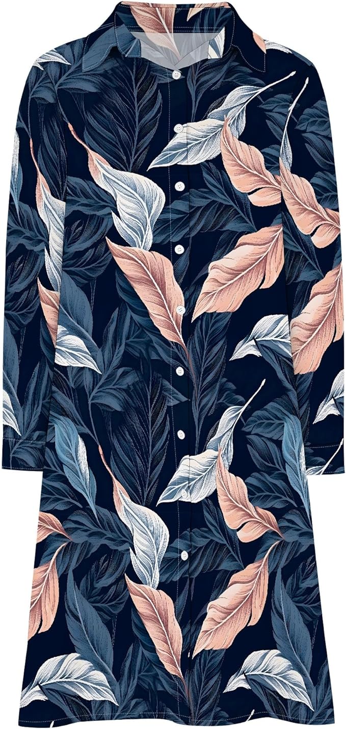 Shirt Dresses for Women 2025 Summer Long Sleeve Casual Plus Size Floral Printed Beach Vacation Dress with Pockets